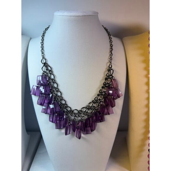 3 purple lavender statement bib flower floral bling enamel necklaces bundle lot - Picture 3 of 10